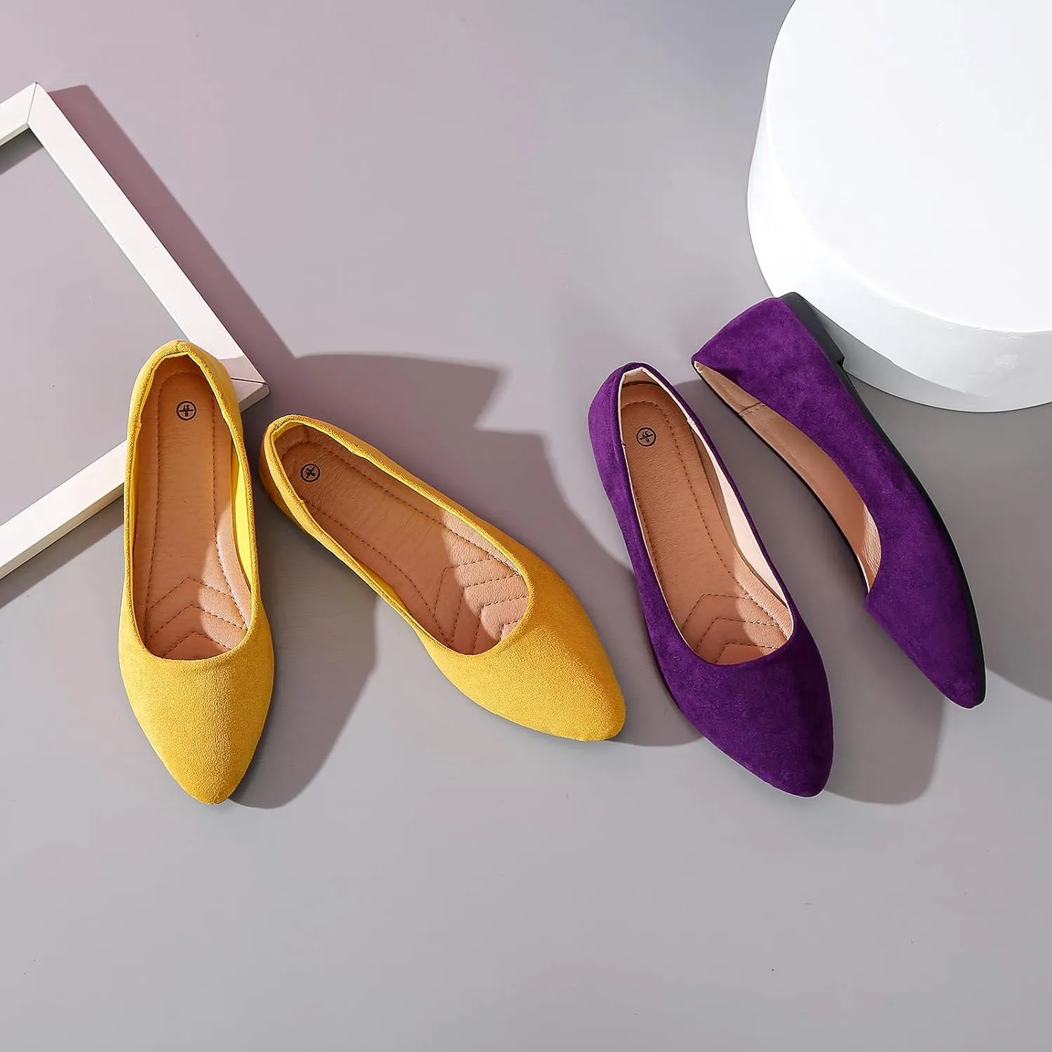 HEAWISH Women??s Black Flats Shoes Comfortable Suede Pointed Toe Slip On Casual Ballet Flats Dress Shoes Nude Flats