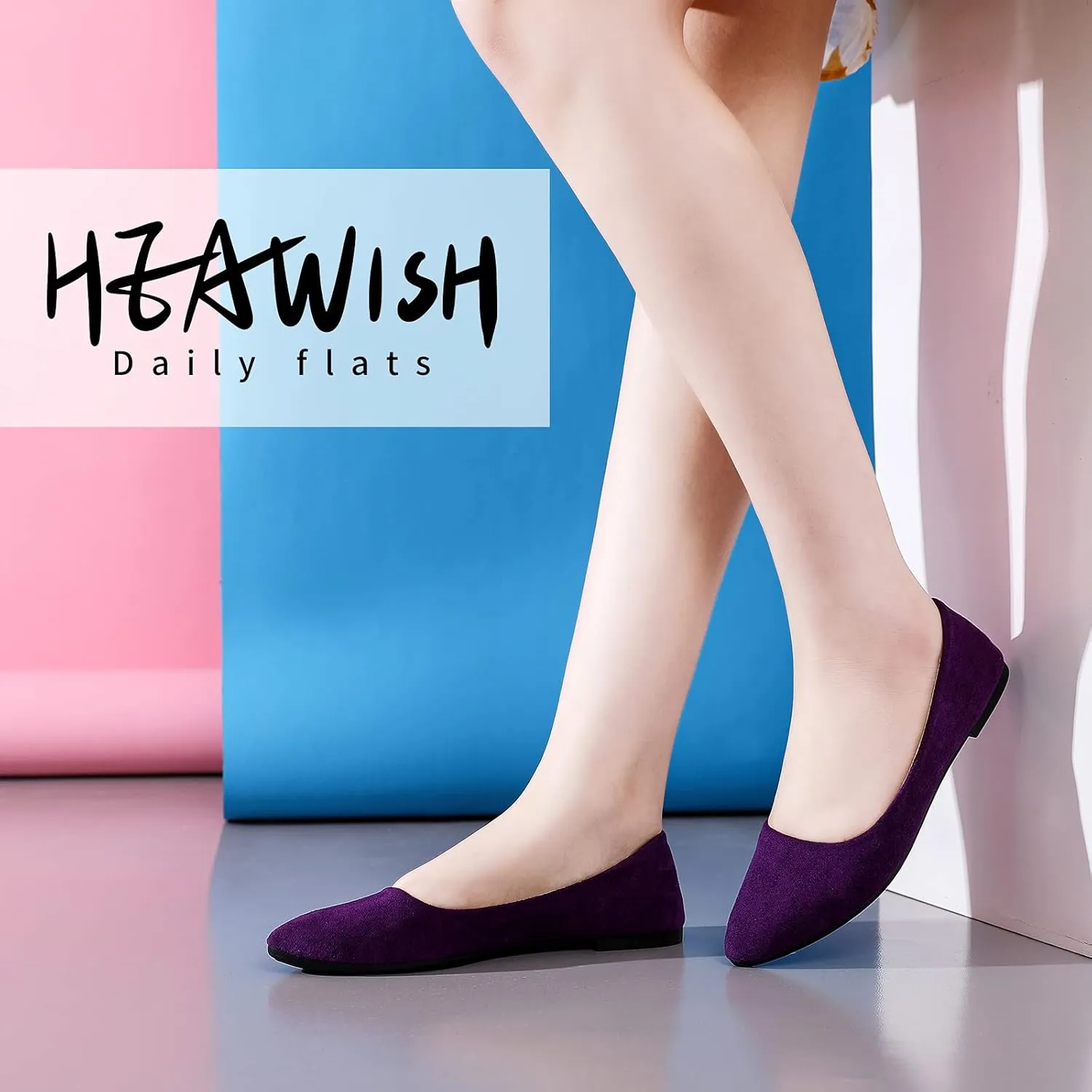 HEAWISH Women??s Black Flats Shoes Comfortable Suede Pointed Toe Slip On Casual Ballet Flats Dress Shoes Nude Flats