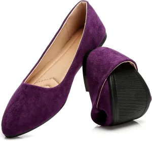 HEAWISH Women??s Black Flats Shoes Comfortable Suede Pointed Toe Slip On Casual Ballet Flats Dress Shoes Nude Flats