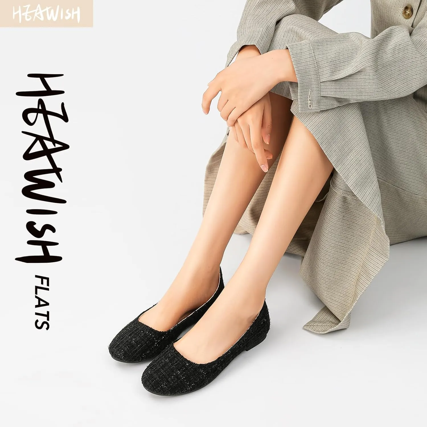 HEAWISH Women??s Round Toe Flats Shoes Ballet Flats Dressy Comfortable White Green Flats for Women