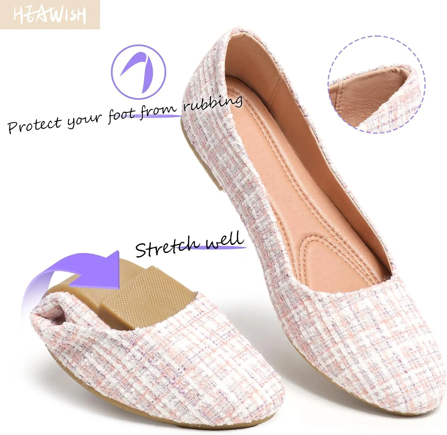 HEAWISH Women??s Round Toe Flats Shoes Ballet Flats Dressy Comfortable White Green Flats for Women