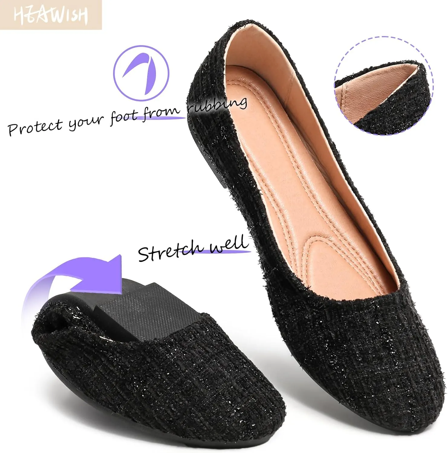 HEAWISH Women??s Round Toe Flats Shoes Ballet Flats Dressy Comfortable White Green Flats for Women