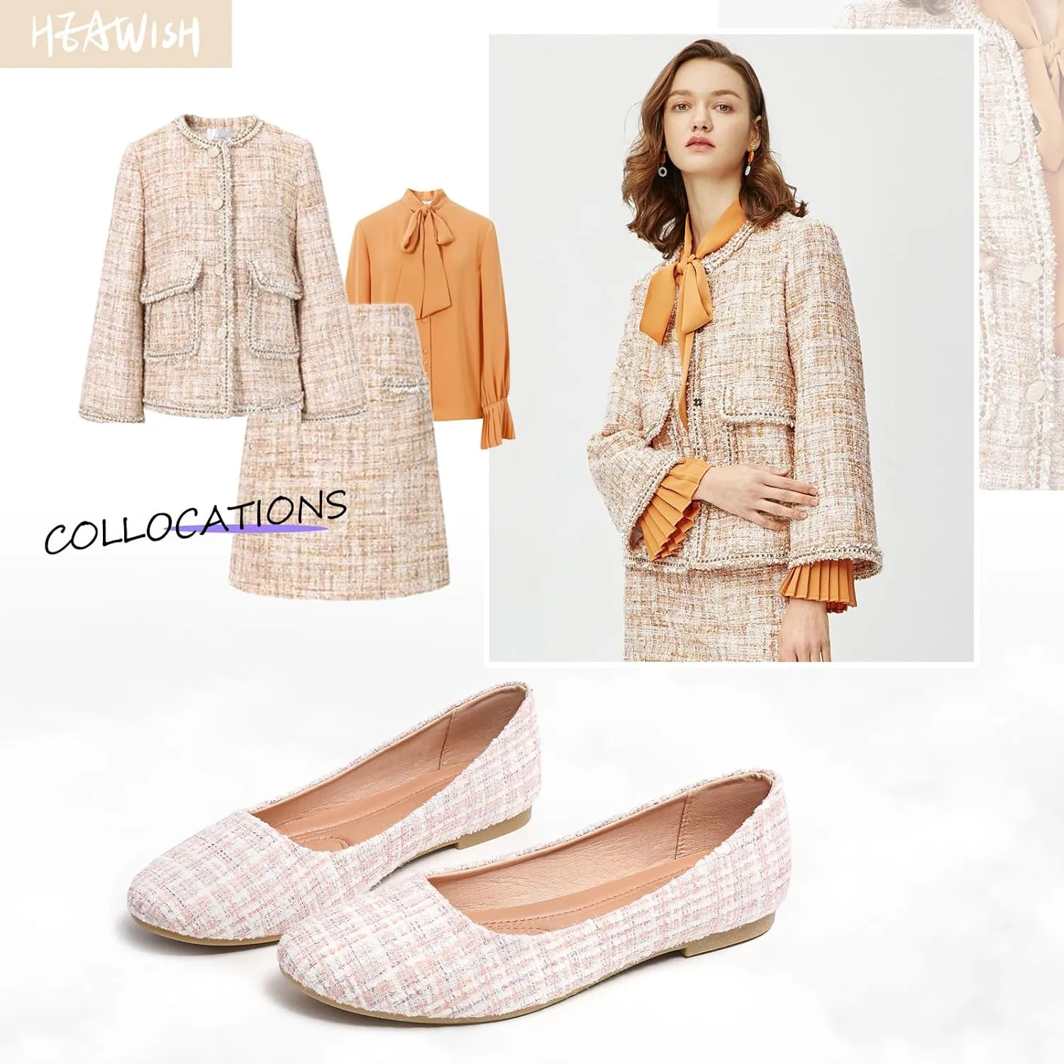 HEAWISH Women??s Round Toe Flats Shoes Ballet Flats Dressy Comfortable White Green Flats for Women