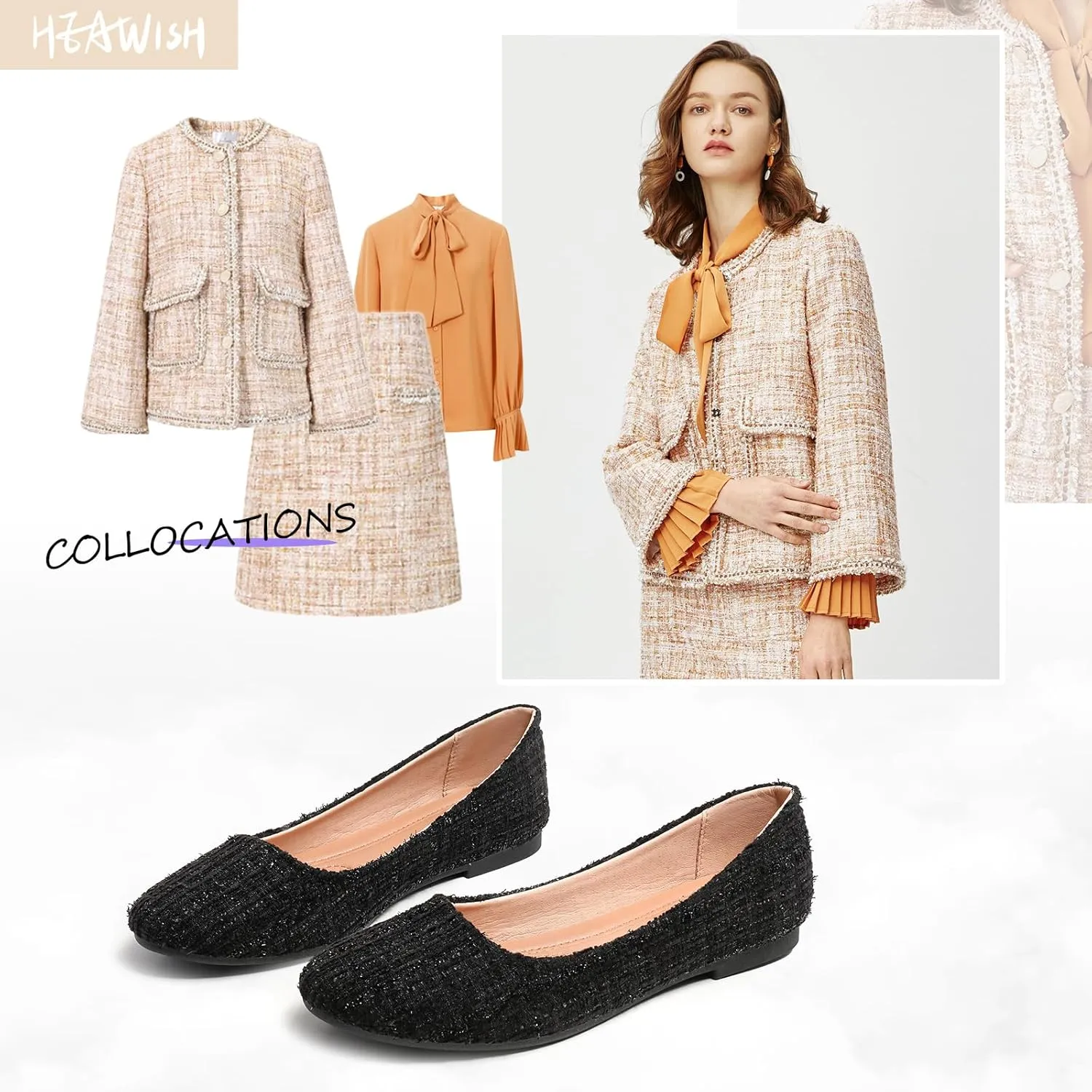 HEAWISH Women??s Round Toe Flats Shoes Ballet Flats Dressy Comfortable White Green Flats for Women