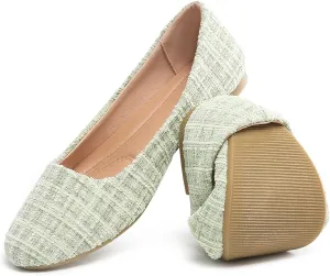 HEAWISH Women??s Round Toe Flats Shoes Ballet Flats Dressy Comfortable White Green Flats for Women