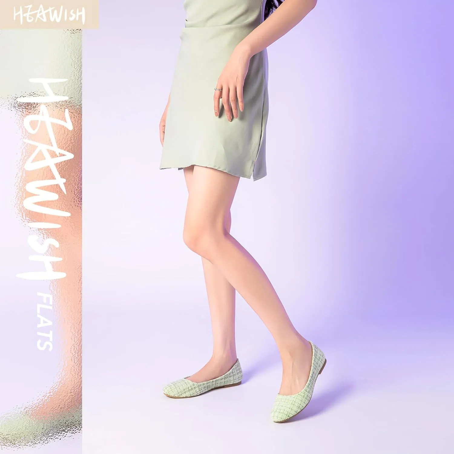 HEAWISH Women??s Round Toe Flats Shoes Ballet Flats Dressy Comfortable White Green Flats for Women