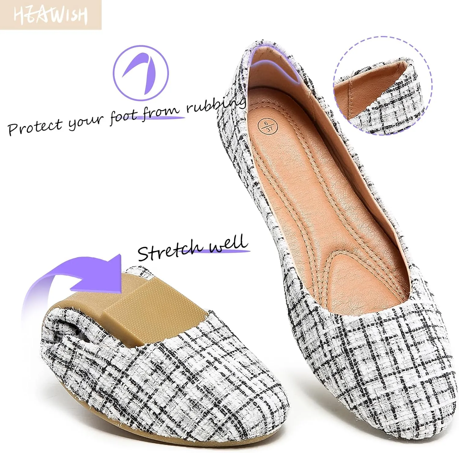 HEAWISH Women??s Round Toe Flats Shoes Ballet Flats Dressy Comfortable White Green Flats for Women