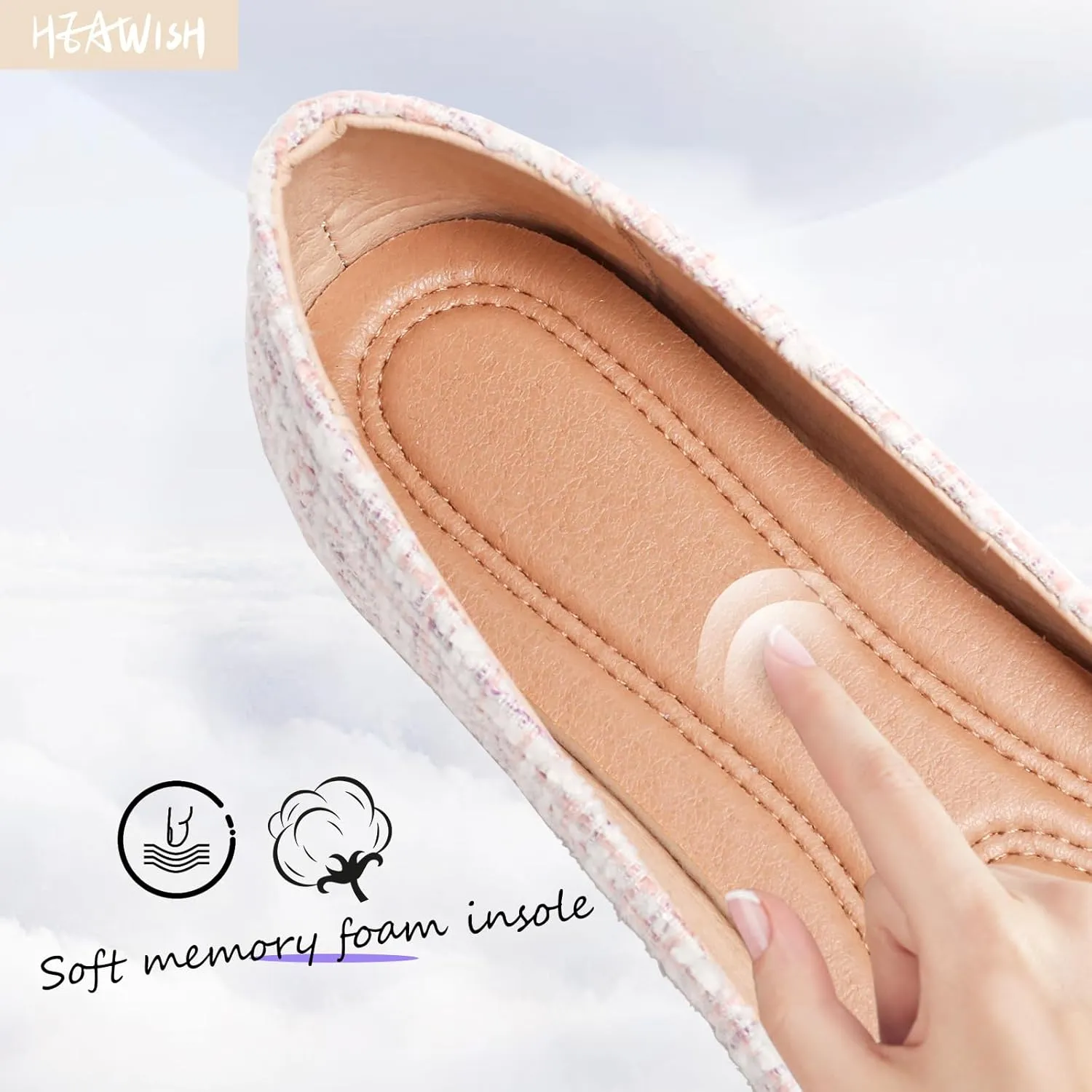 HEAWISH Women??s Round Toe Flats Shoes Ballet Flats Dressy Comfortable White Green Flats for Women