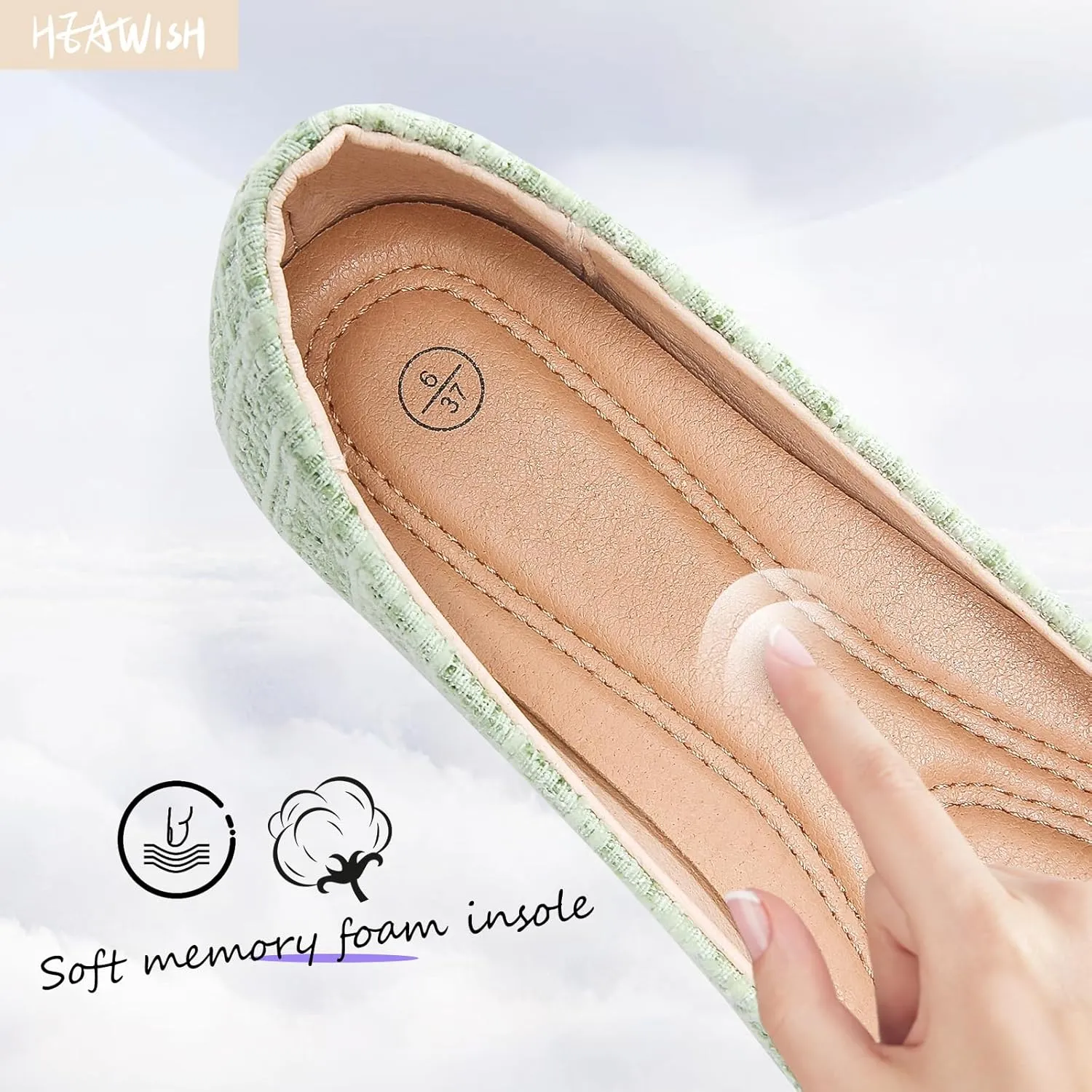 HEAWISH Women??s Round Toe Flats Shoes Ballet Flats Dressy Comfortable White Green Flats for Women