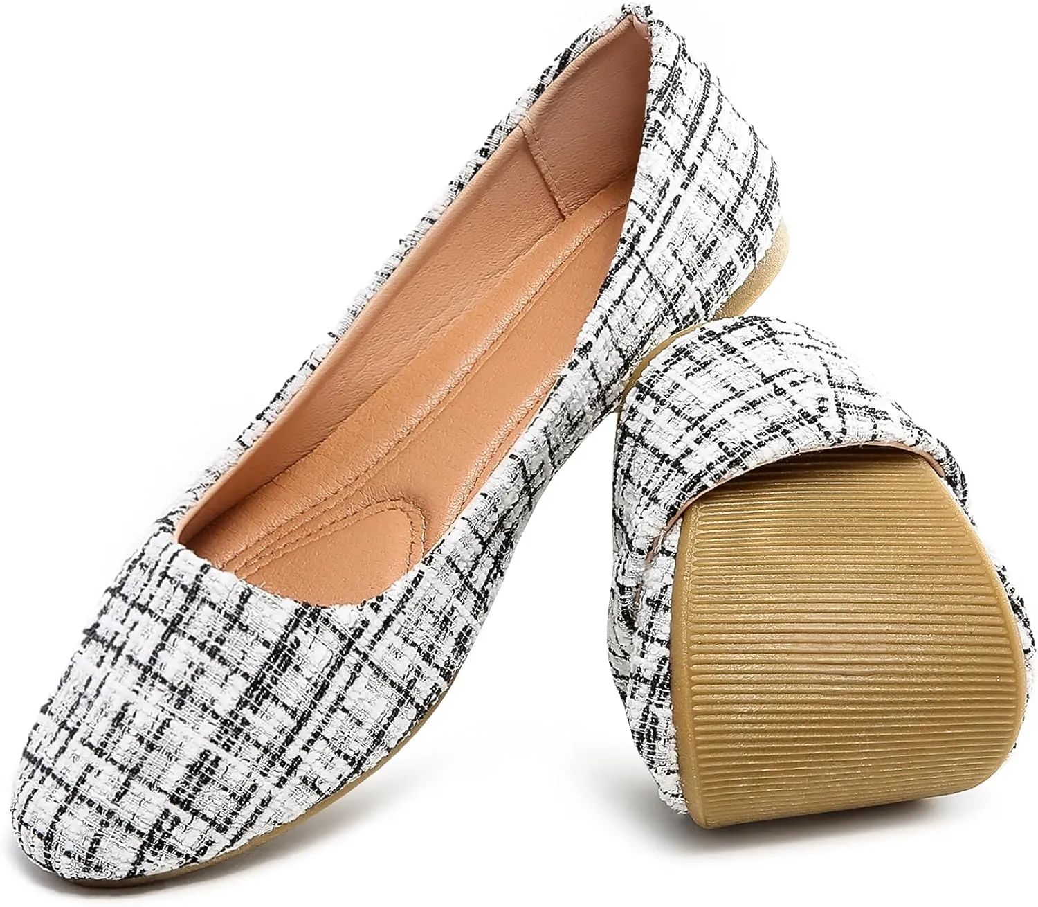 HEAWISH Women??s Round Toe Flats Shoes Ballet Flats Dressy Comfortable White Green Flats for Women