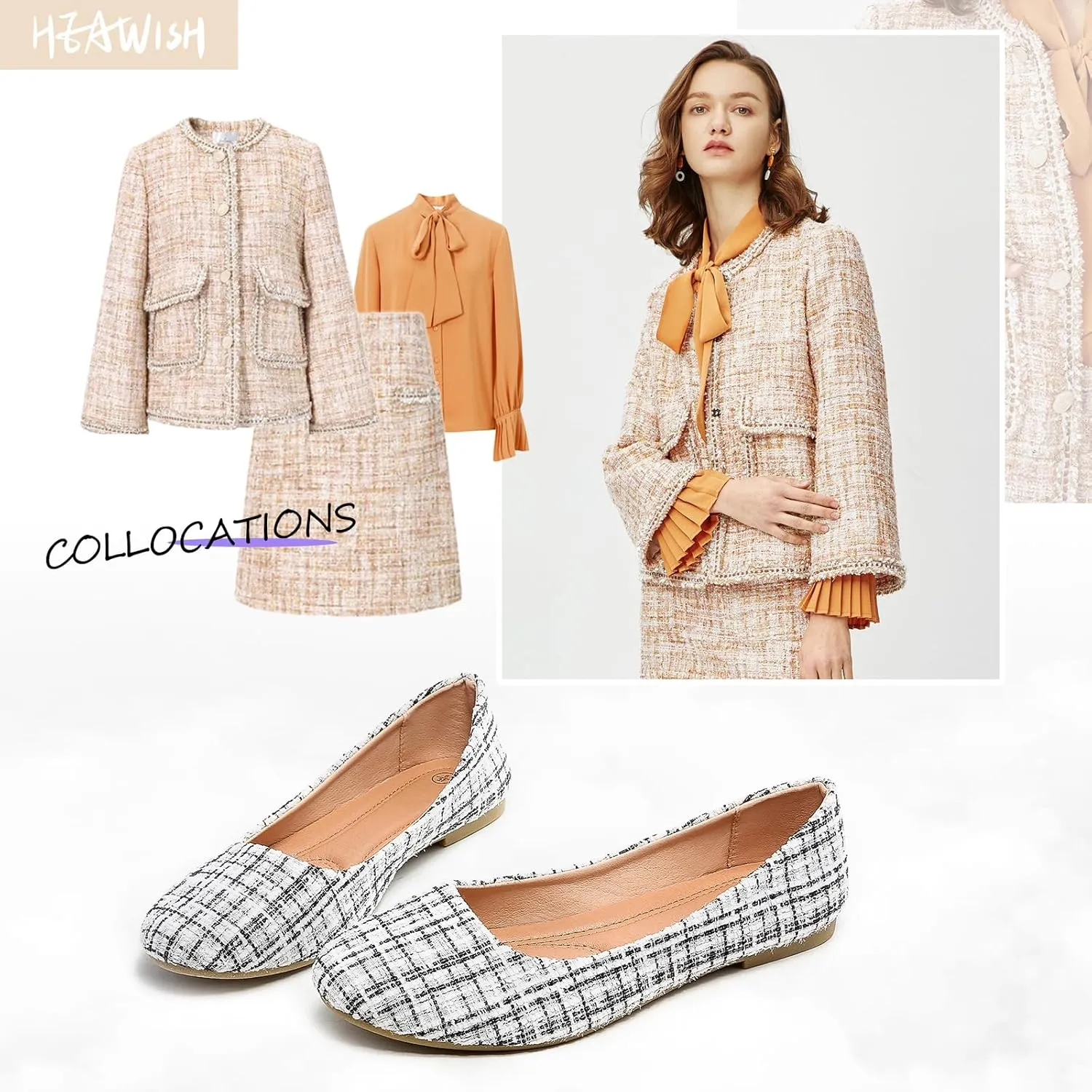HEAWISH Women??s Round Toe Flats Shoes Ballet Flats Dressy Comfortable White Green Flats for Women