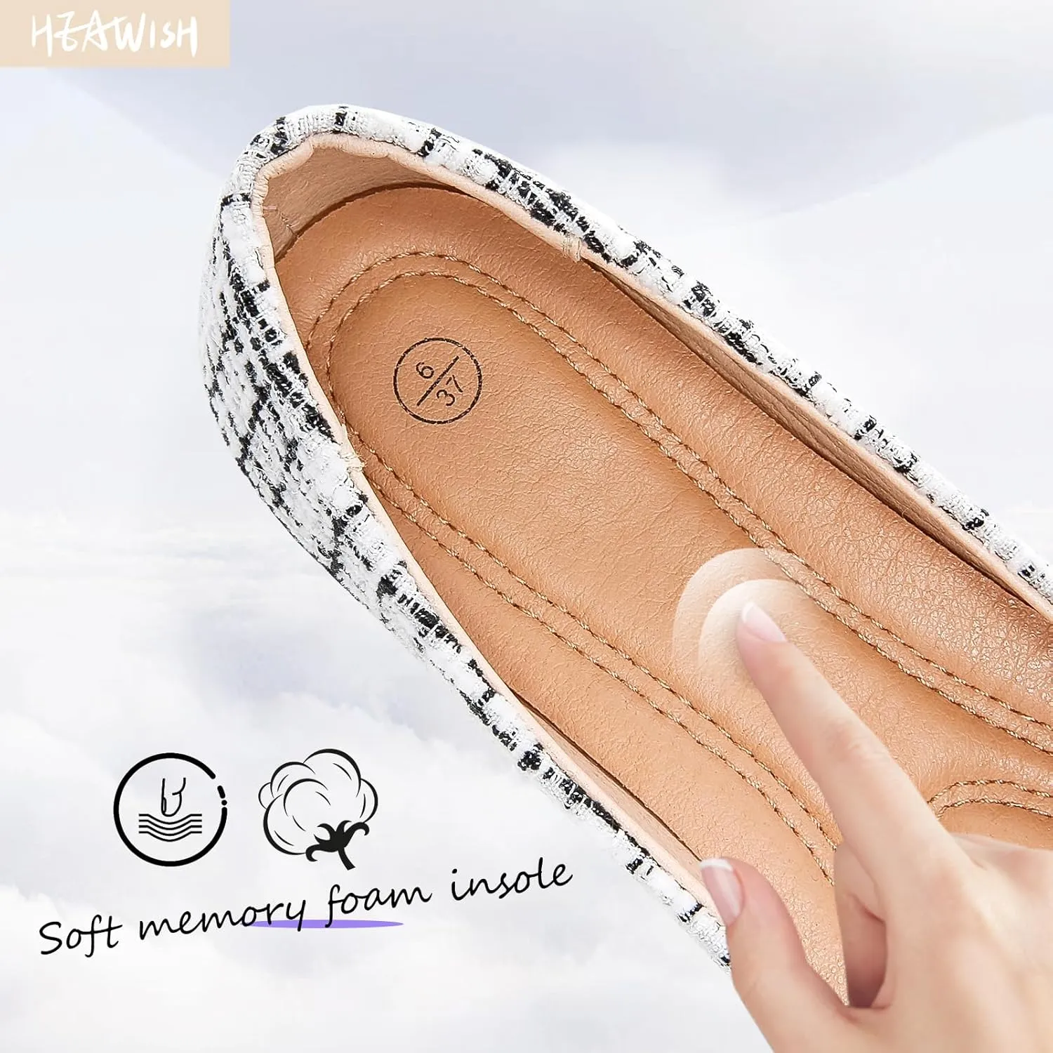 HEAWISH Women??s Round Toe Flats Shoes Ballet Flats Dressy Comfortable White Green Flats for Women