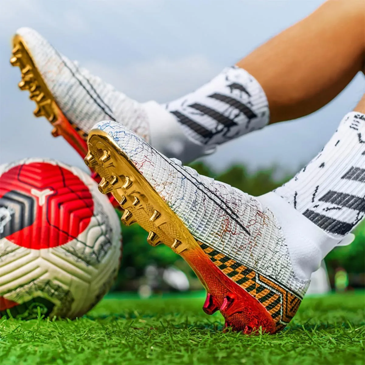 HESBITEUL Mens Athletic Outdoor Indoor Comfortable Soccer Shoes Boys Football Student Cleats Sneaker Shoes High Gripping Power