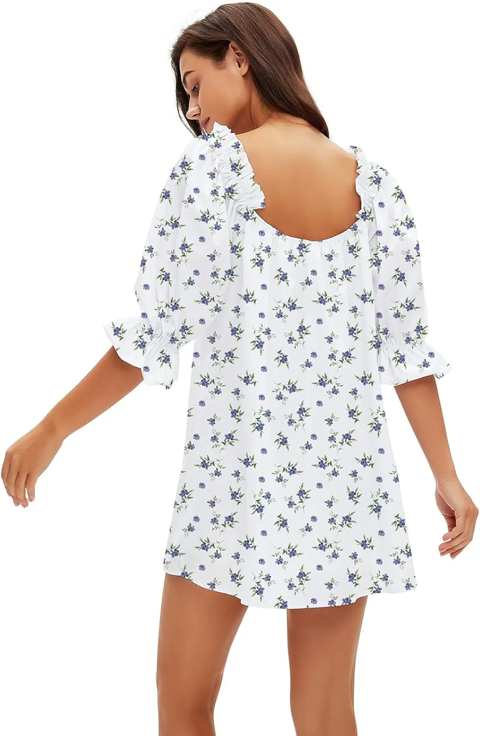 hibshaby Women's Babydoll Short Dress Puff Sleeve Cute Tie Mini Dress Floral Sundress