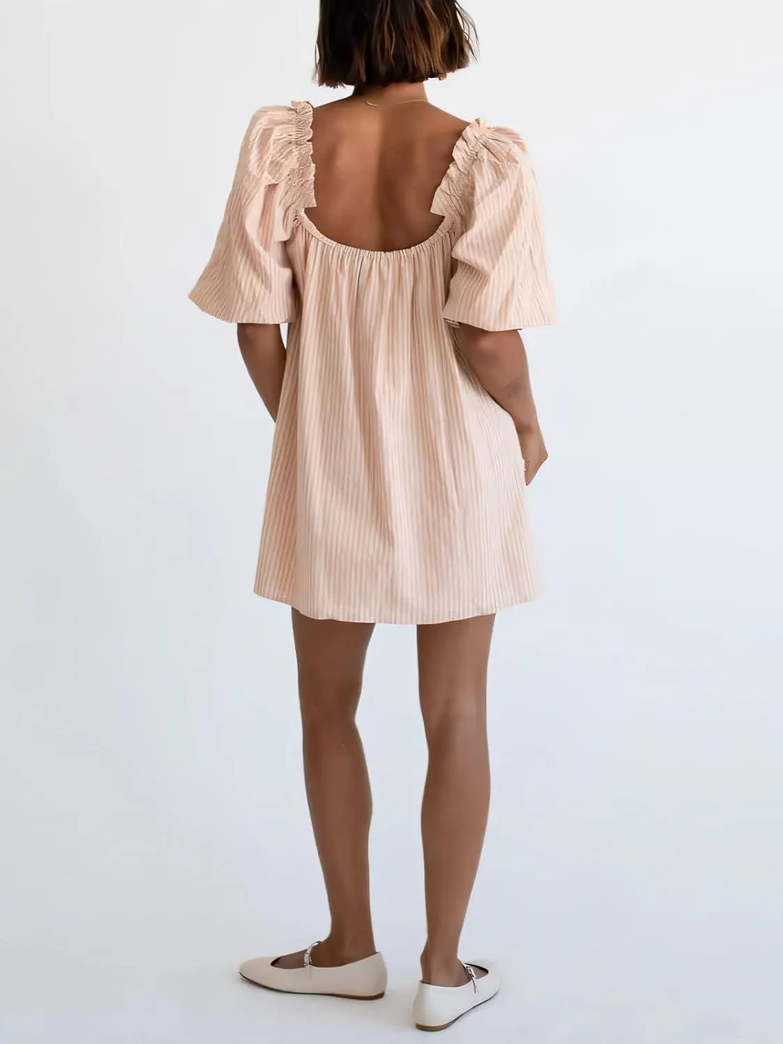 hibshaby Women's Babydoll Short Dress Puff Sleeve Cute Tie Mini Dress Floral Sundress