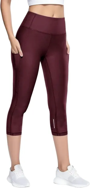 High Waisted Capri Leggings for Women Quick Dry Tummy Control Yoga Pants with Reflective Marker Seamless Soft Capri Pants