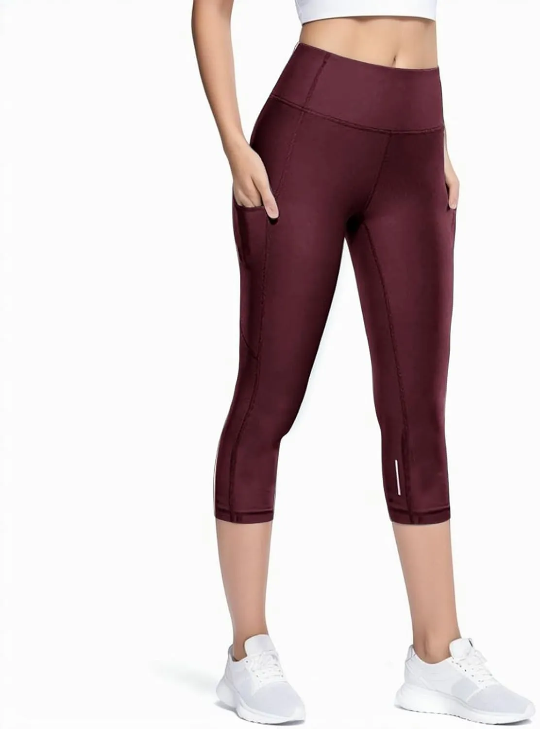 High Waisted Capri Leggings for Women Quick Dry Tummy Control Yoga Pants with Reflective Marker Seamless Soft Capri Pants
