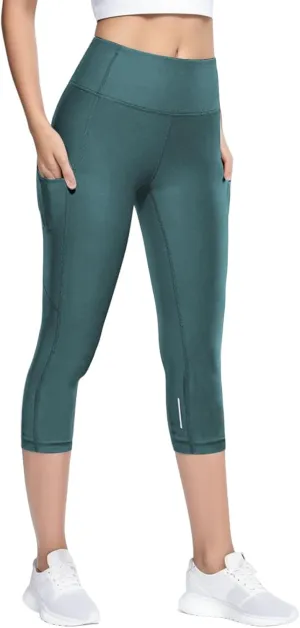 High Waisted Capri Leggings for Women Quick Dry Tummy Control Yoga Pants with Reflective Marker Seamless Soft Capri Pants