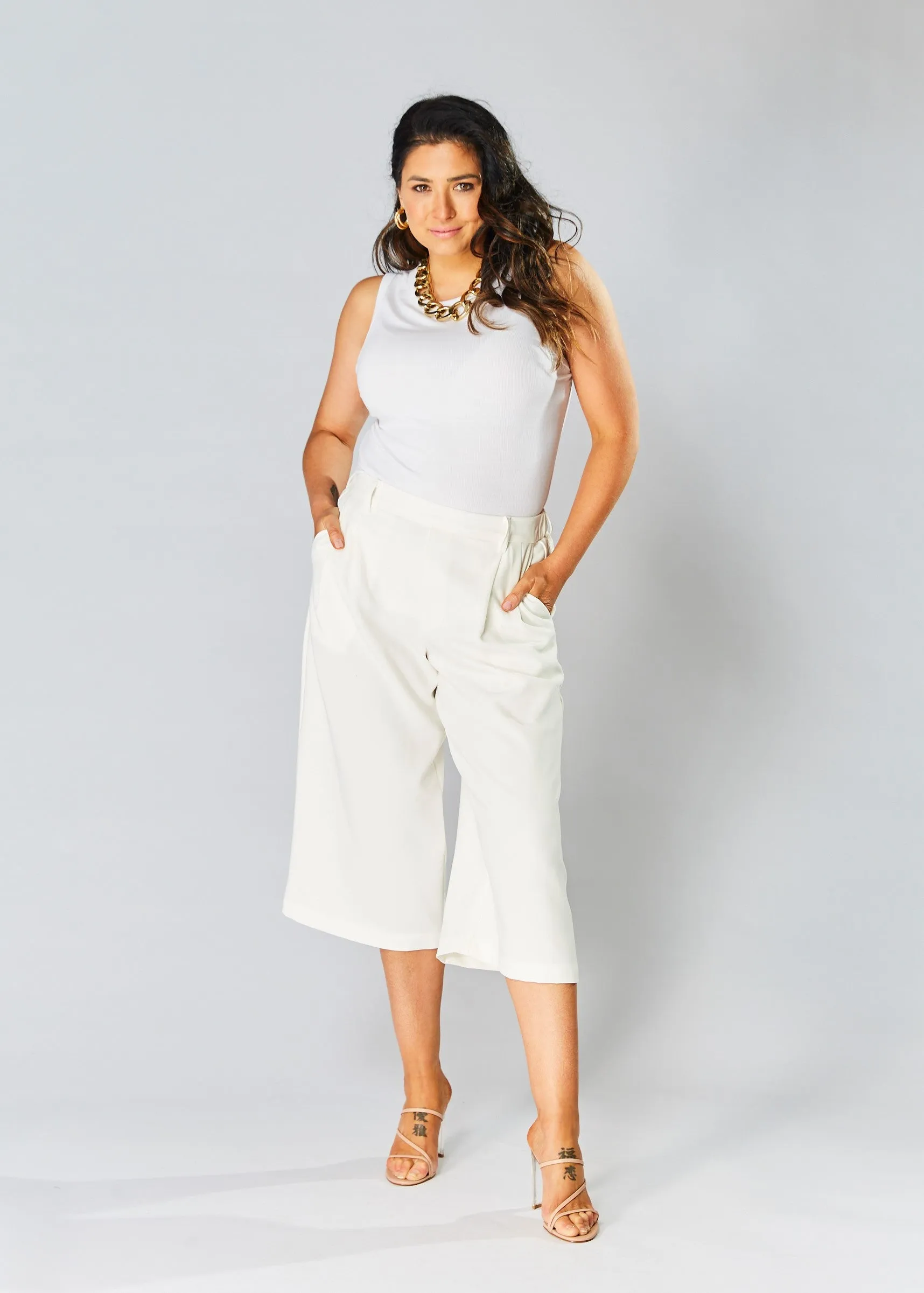 High Waisted Culottes - White