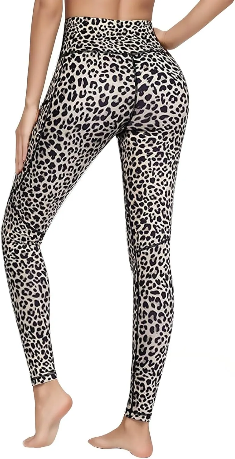 High Waisted Leggings for Women Butt Lifting Seamless Leopard Printed Yoga Trousers Stretch Tummy Control Workout Pants