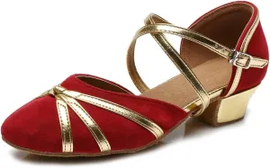 HIPPOSEUS Girls' Closed Toe Latin Dance Shoes Low Heel Ballroom Dancing Practice Shoes,Model 119