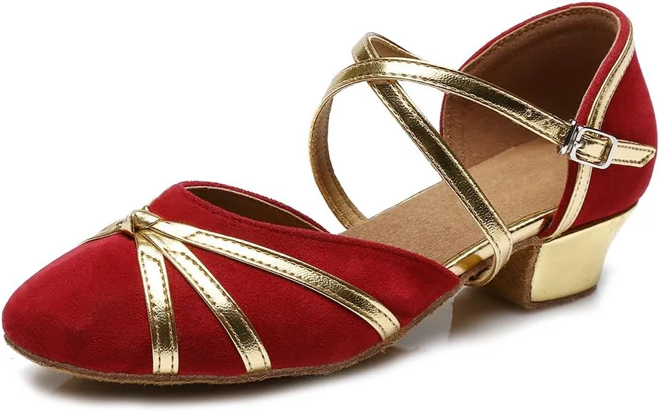 HIPPOSEUS Girls' Closed Toe Latin Dance Shoes Low Heel Ballroom Dancing Practice Shoes,Model 119
