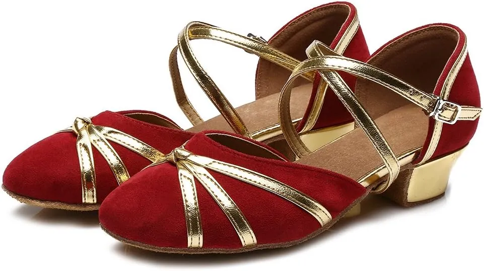 HIPPOSEUS Girls' Closed Toe Latin Dance Shoes Low Heel Ballroom Dancing Practice Shoes,Model 119