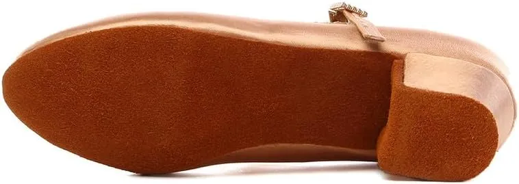 HIPPOSEUS Girls Closed Toe Latin Dance Shoes Silk Satin Ballroom Salsa Tango Practice Performance Dancing Shoes Low Heel,Model A018