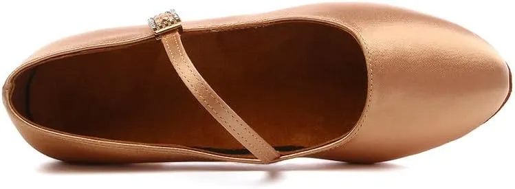 HIPPOSEUS Girls Closed Toe Latin Dance Shoes Silk Satin Ballroom Salsa Tango Practice Performance Dancing Shoes Low Heel,Model A018