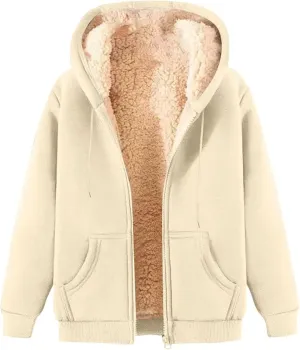 Hoodies for Women Winter Fleece Sweatshirts Full Zip Up Thick Sherpa Lined Hooded Jacket Daily Casual Fashion Coats