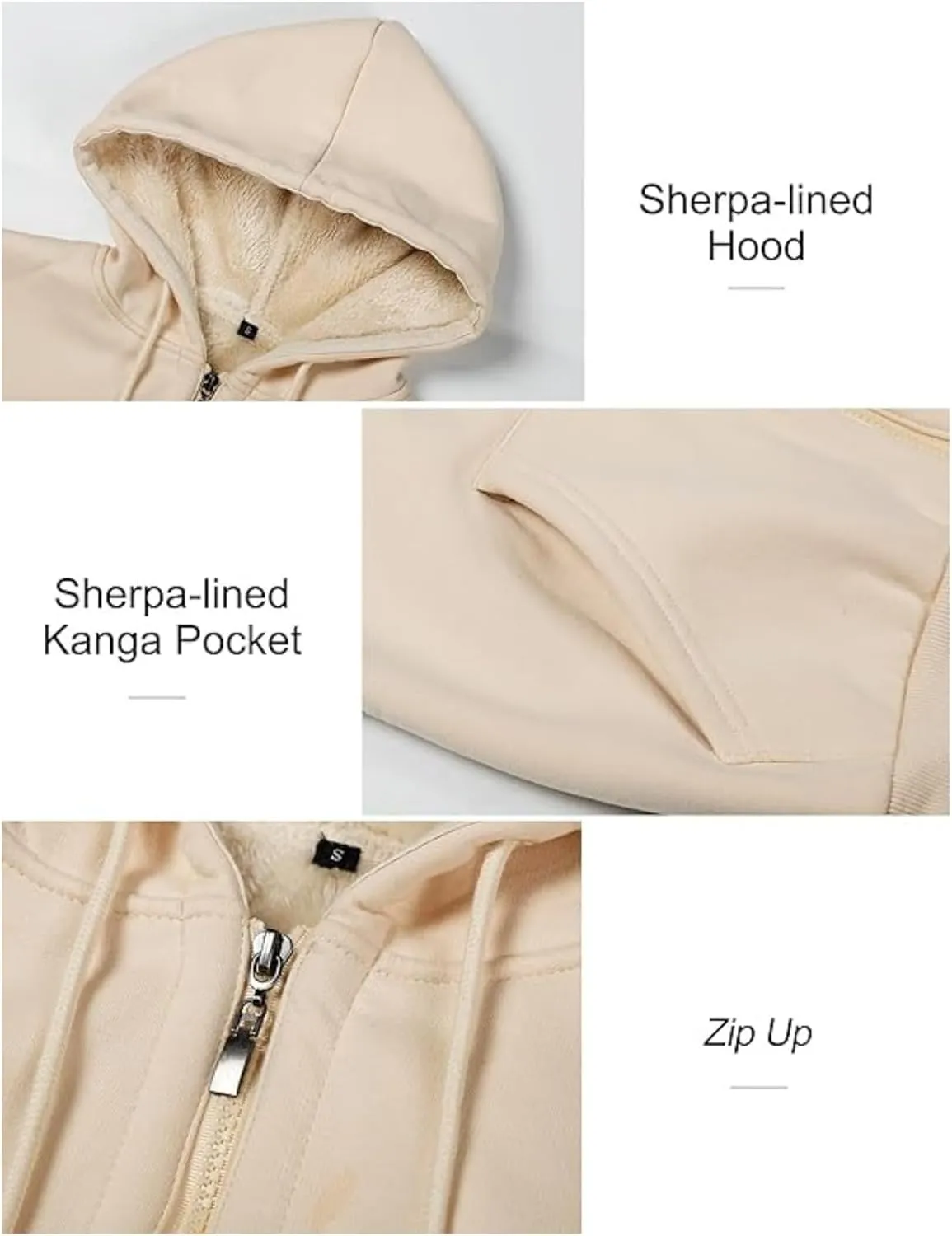 Hoodies for Women Winter Fleece Sweatshirts Full Zip Up Thick Sherpa Lined Hooded Jacket Daily Casual Fashion Coats