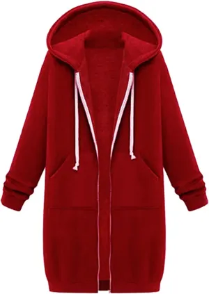 Hoodies for Women Zip Up Knee Length Tunic Fashion Sweatshirts Casual Long Sleeve Comfy Fall Hooded Jackets With Pocket