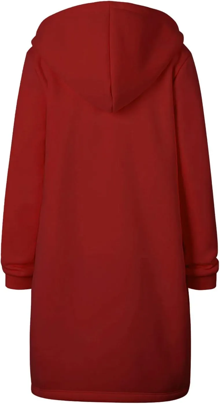 Hoodies for Women Zip Up Knee Length Tunic Fashion Sweatshirts Casual Long Sleeve Comfy Fall Hooded Jackets With Pocket
