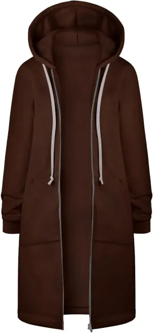 Hoodies for Women Zip Up Knee Length Tunic Fashion Sweatshirts Casual Long Sleeve Comfy Fall Hooded Jackets With Pocket