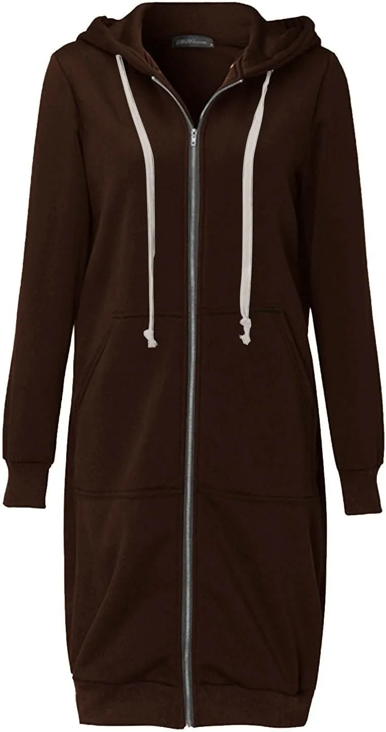 Hoodies for Women Zip Up Knee Length Tunic Fashion Sweatshirts Casual Long Sleeve Comfy Fall Hooded Jackets With Pocket