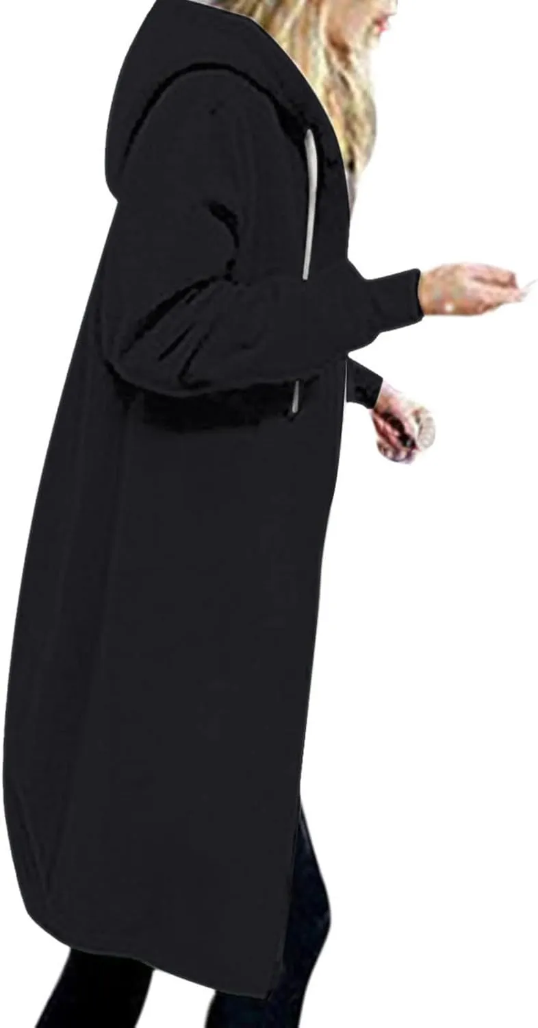 Hoodies for Women Zip Up Knee Length Tunic Fashion Sweatshirts Casual Long Sleeve Comfy Fall Hooded Jackets With Pocket