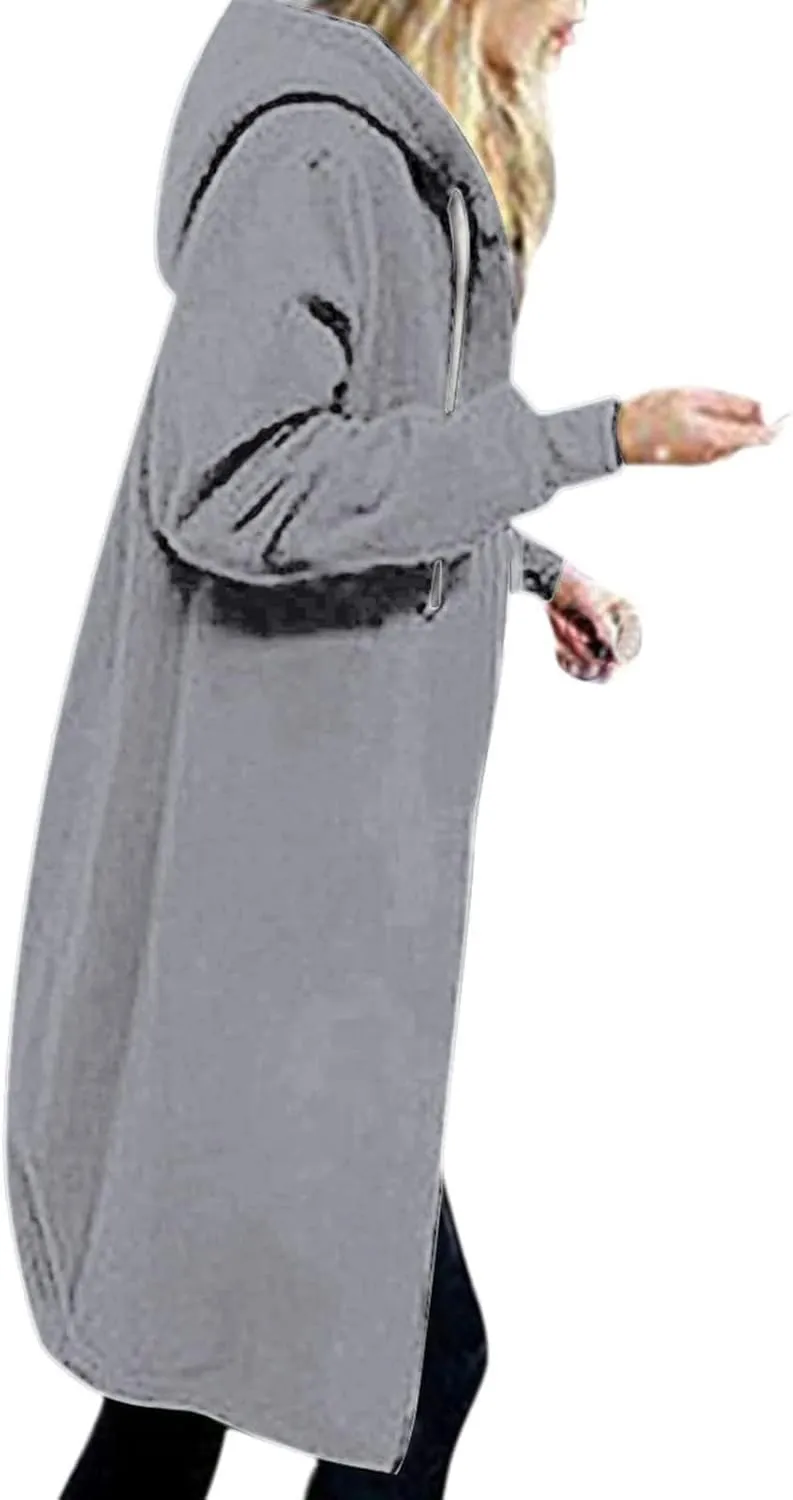 Hoodies for Women Zip Up Knee Length Tunic Fashion Sweatshirts Casual Long Sleeve Comfy Fall Hooded Jackets With Pocket
