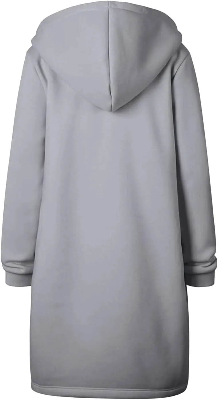 Hoodies for Women Zip Up Knee Length Tunic Fashion Sweatshirts Casual Long Sleeve Comfy Fall Hooded Jackets With Pocket