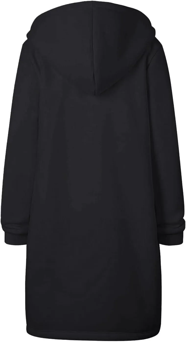 Hoodies for Women Zip Up Knee Length Tunic Fashion Sweatshirts Casual Long Sleeve Comfy Fall Hooded Jackets With Pocket