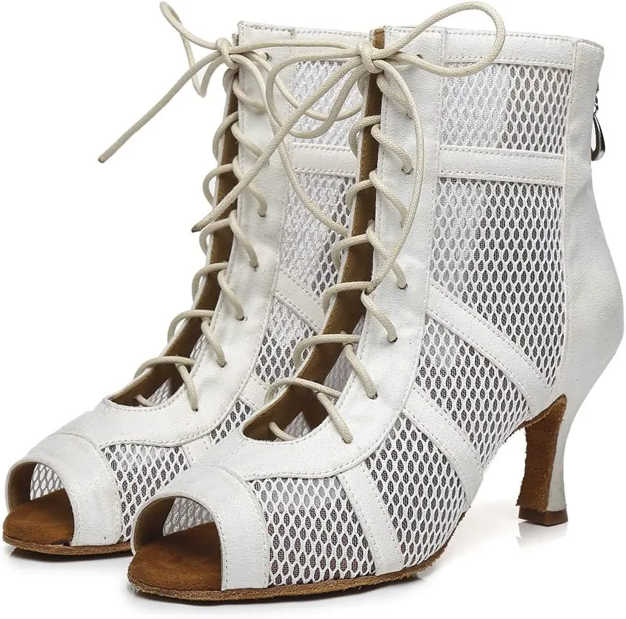 HROYL Dancing Boots Women Latin Ballroom Dance Shoes for Performence Practice Wedding Ballroom Party,Model-445