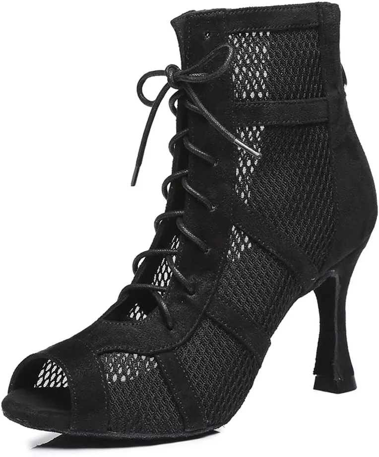 HROYL Dancing Boots Women Latin Ballroom Dance Shoes for Performence Practice Wedding Ballroom Party,Model-445