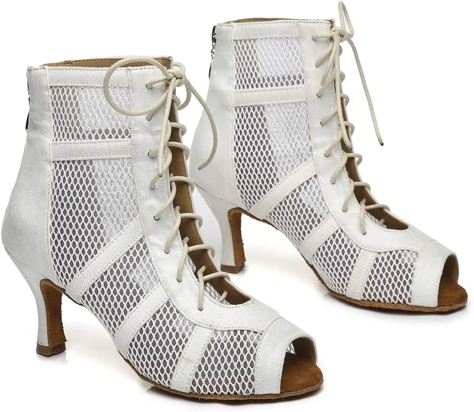 HROYL Dancing Boots Women Latin Ballroom Dance Shoes for Performence Practice Wedding Ballroom Party,Model-445