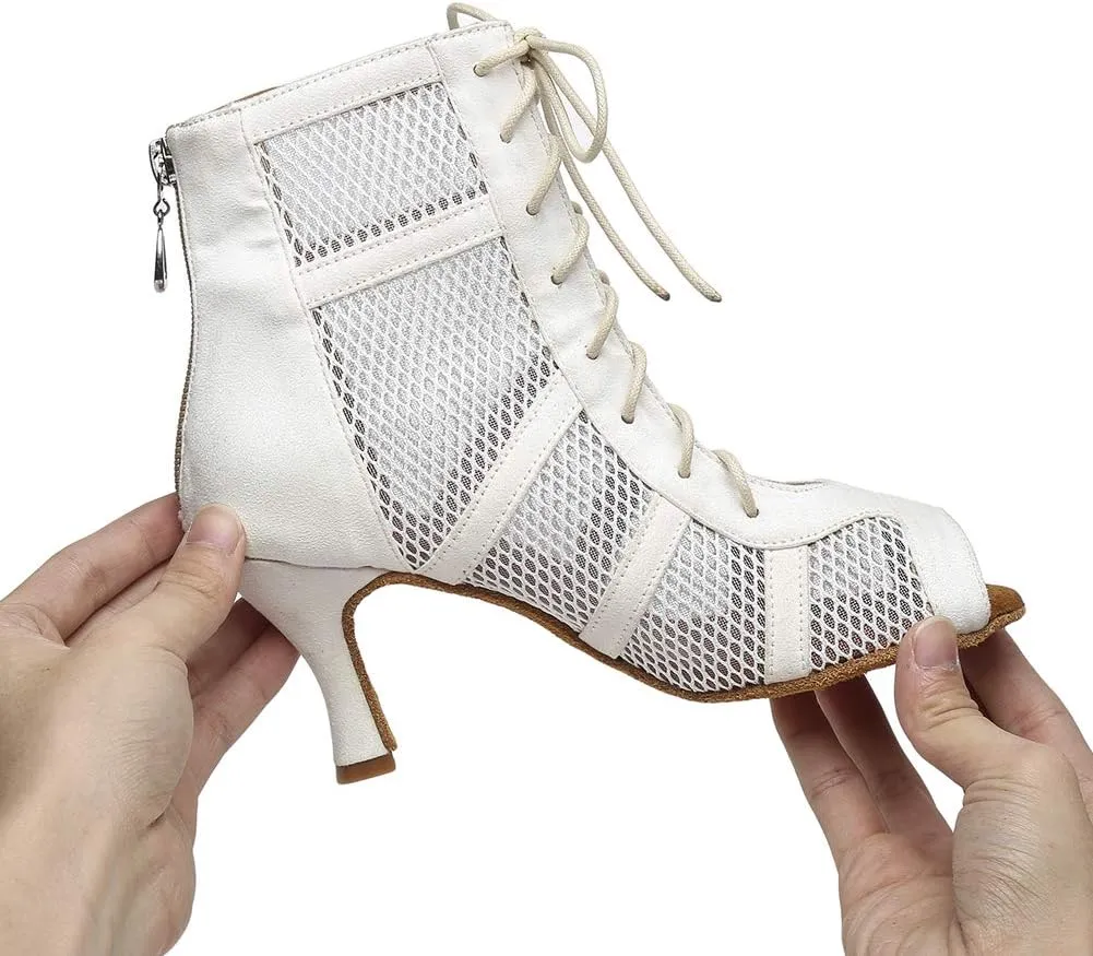 HROYL Dancing Boots Women Latin Ballroom Dance Shoes for Performence Practice Wedding Ballroom Party,Model-445