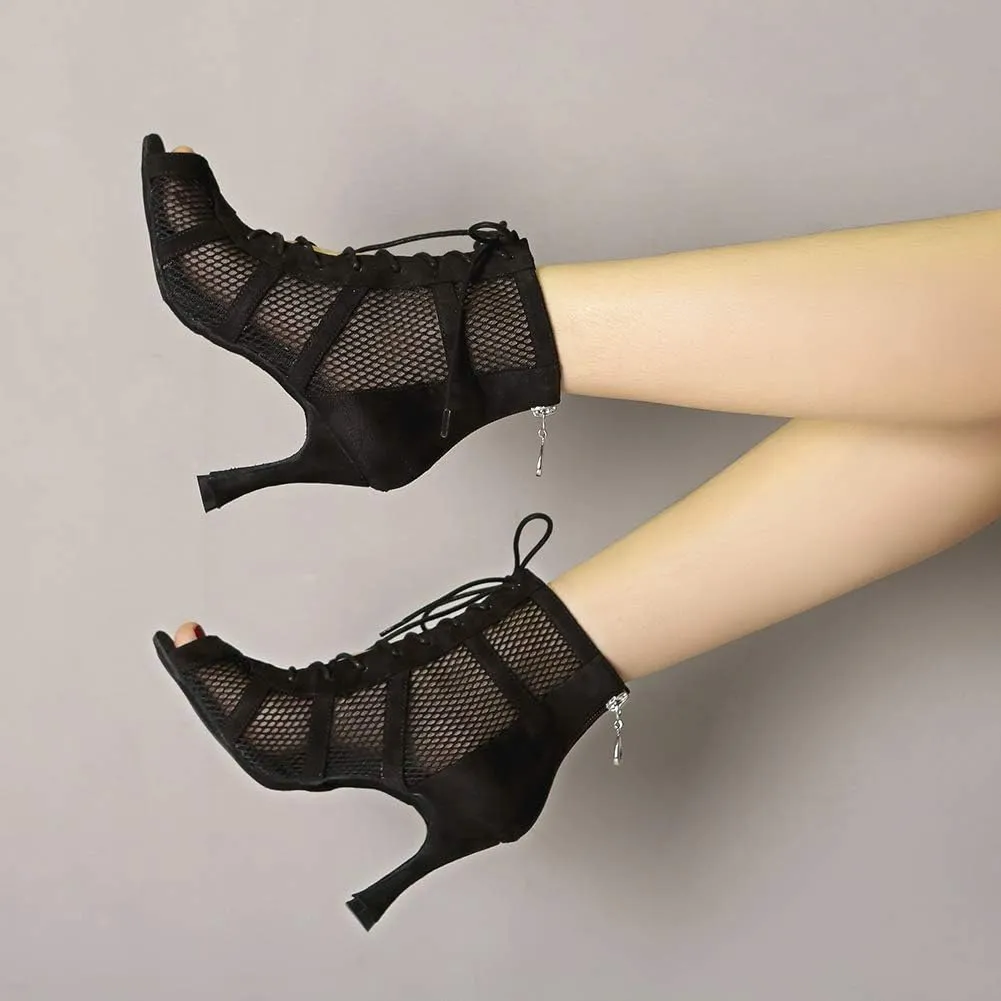 HROYL Dancing Boots Women Latin Ballroom Dance Shoes for Performence Practice Wedding Ballroom Party,Model-445