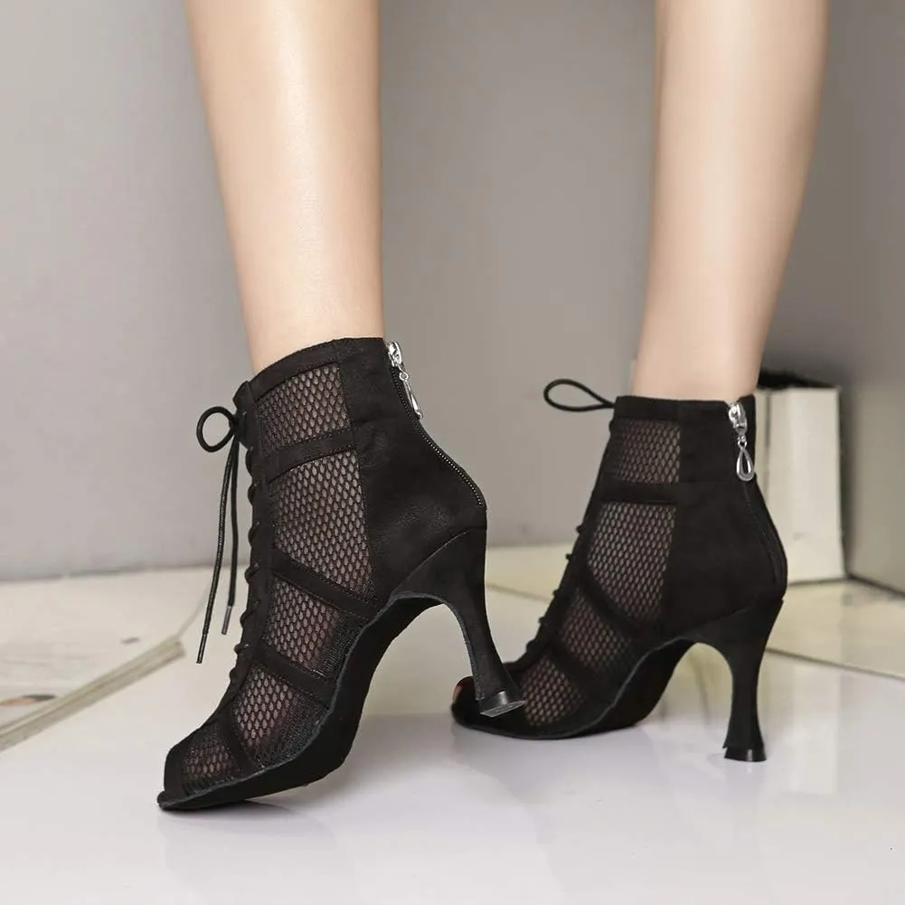 HROYL Dancing Boots Women Latin Ballroom Dance Shoes for Performence Practice Wedding Ballroom Party,Model-445