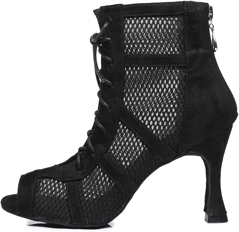 HROYL Dancing Boots Women Latin Ballroom Dance Shoes for Performence Practice Wedding Ballroom Party,Model-445