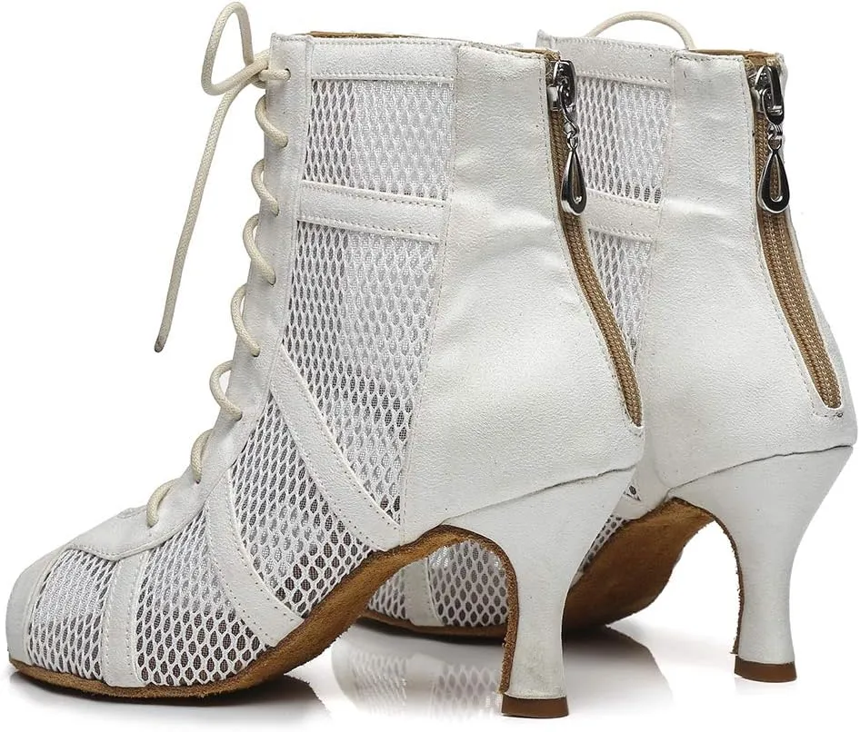 HROYL Dancing Boots Women Latin Ballroom Dance Shoes for Performence Practice Wedding Ballroom Party,Model-445