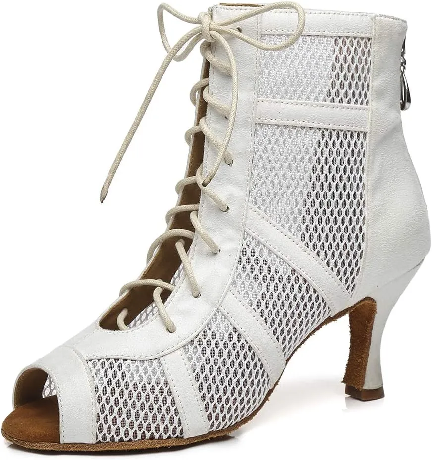 HROYL Dancing Boots Women Latin Ballroom Dance Shoes for Performence Practice Wedding Ballroom Party,Model-445