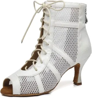 HROYL Dancing Boots Women Latin Ballroom Dance Shoes for Performence Practice Wedding Ballroom Party,Model-445