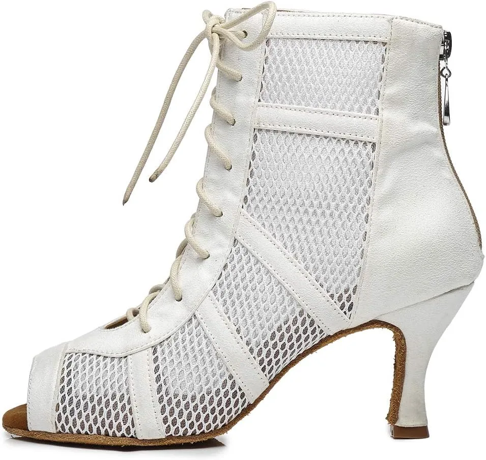HROYL Dancing Boots Women Latin Ballroom Dance Shoes for Performence Practice Wedding Ballroom Party,Model-445